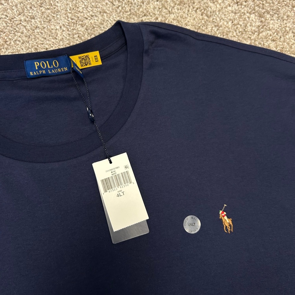 NWT Polo Ralph Lauren Soft Cotton Crewneck Tshirt Men Size 4XLT Navy Blue Pony - Picture 5 of 7